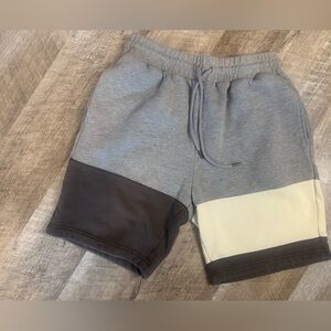 DOPE men’s MEDIUM sweat shorts, greys/white block, back pocket
